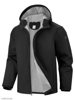 Men's Fleece Lined Softshell Rain Jacket Waterproof Windproof Hooded Winter Coat